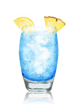 Suluboya mavi lagün cocktailon beyaz arka plan el çekilmiş