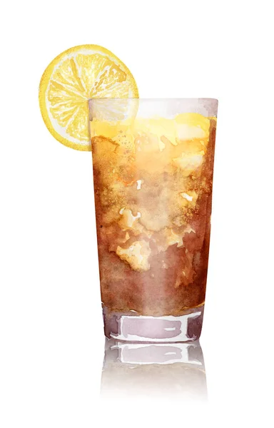 Hand drawn watercolor long island ice tea cocktail on white background — Stock Photo, Image