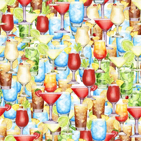 Hand drawn watercolor cocktail  crowd seamless pattern