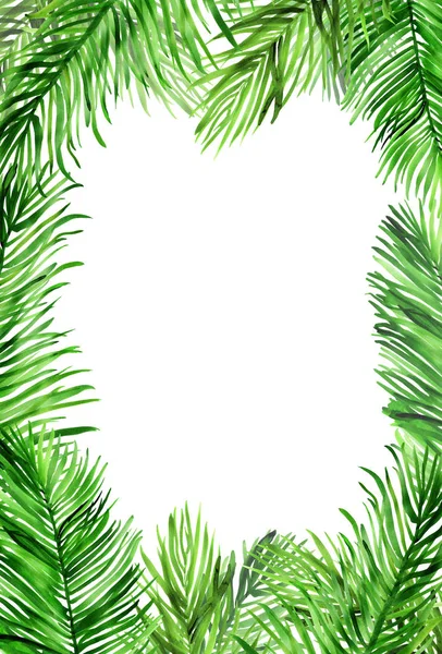 Watercolour vertical frame with palm leaves on white — Stock Photo, Image