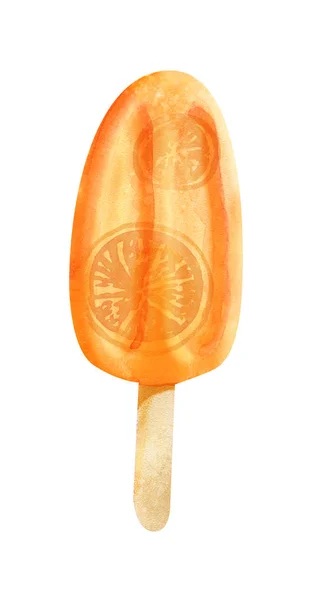 Акварель ярко-оранжевый фруктовый мороженое изолированы на белом — стоковое фото