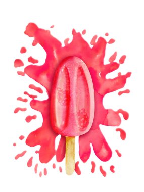 Boya sıçrama üzerinde suluboya parlak kırmızı ahududu dondurma