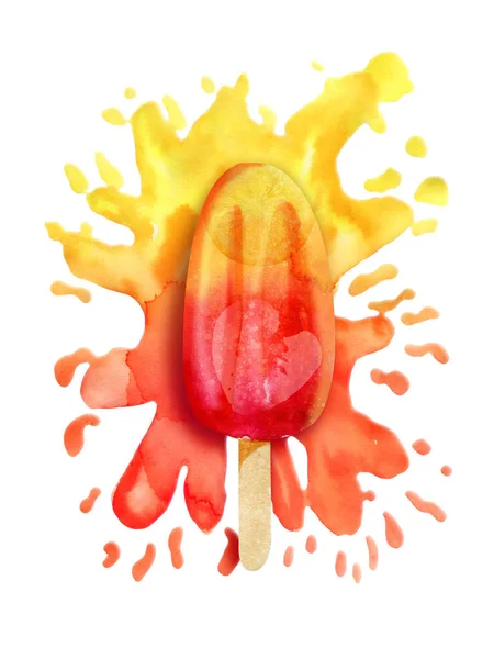Акварель яркие смешанные фрукты фруктовое мороженое на брызги краски — стоковое фото