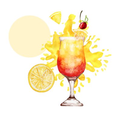 Kırmızı ve sarı kokteyl ve metin için yer ile parlak poster