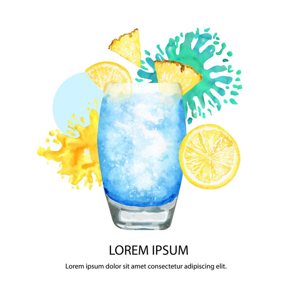 Яркий плакат с синим коктейлем и местом для текста
