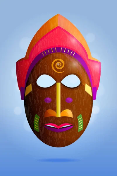 Яркая африканская деревянная маска на синем фоне — стоковый вектор