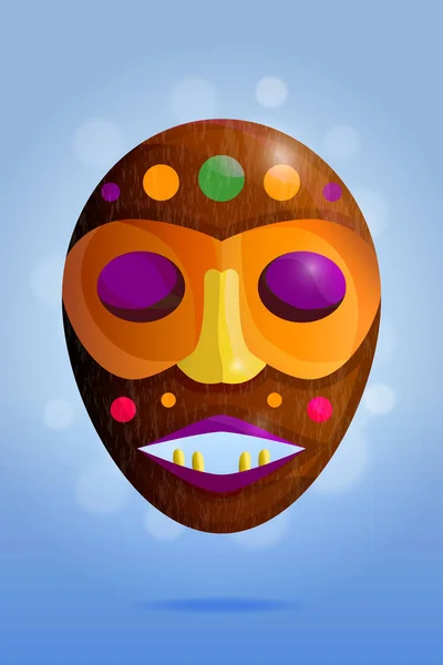 Gekleurde Afrikaanse houten masker op blauwe achtergrond — Stockvector