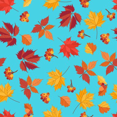 Mavi arka planda parlak sonbahar dikişsiz desen