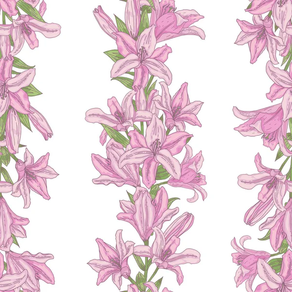 Bezešvé vzory s něžně růžovými lilie na bílém pozadí — Stockový vektor