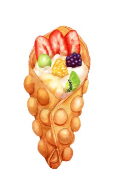 Krem ve taze meyve ile Suluboya tatlı kabarcık waffle