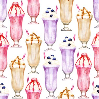Beyaz üzerinde milkshakes ile suluboya dikişsiz desen