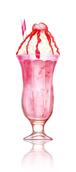 Akvarell söt jordgubbs milkshake handritad illustration — Stockfoto