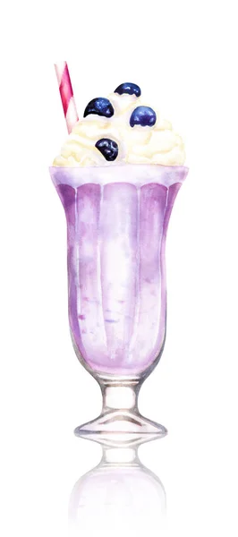 Akvarell söt blåbär milkshake handritad illustration — Stockfoto