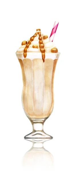 Watercolour sweet caramel milkshake hand drawn illustration — Stock Photo, Image