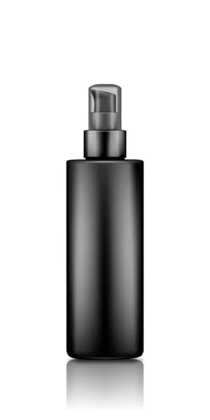 Černá pumpa sérum láhev mockup s průhledným víčkem izolované na bílém pozadí — Stockový vektor