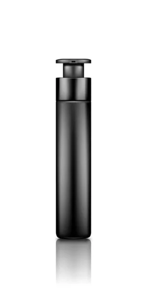 白い背景に隔離された銀キャップ付きブラックポンプ血清ボトルモックアップ — ストックベクタ