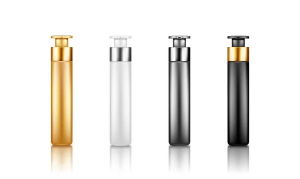 Pump bottle mockups: serum, moisturizer, bb cream. Plastic package design — Stock Vector