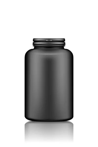 Doplněk nebo léky pilulky černé plastové láhve mockup izolované na bílém pozadí — Stockový vektor