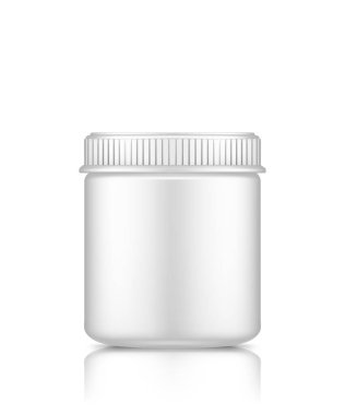 Plastik kavanoz modeli beyaz arka planda izole edilmiş. Paket tasarımı