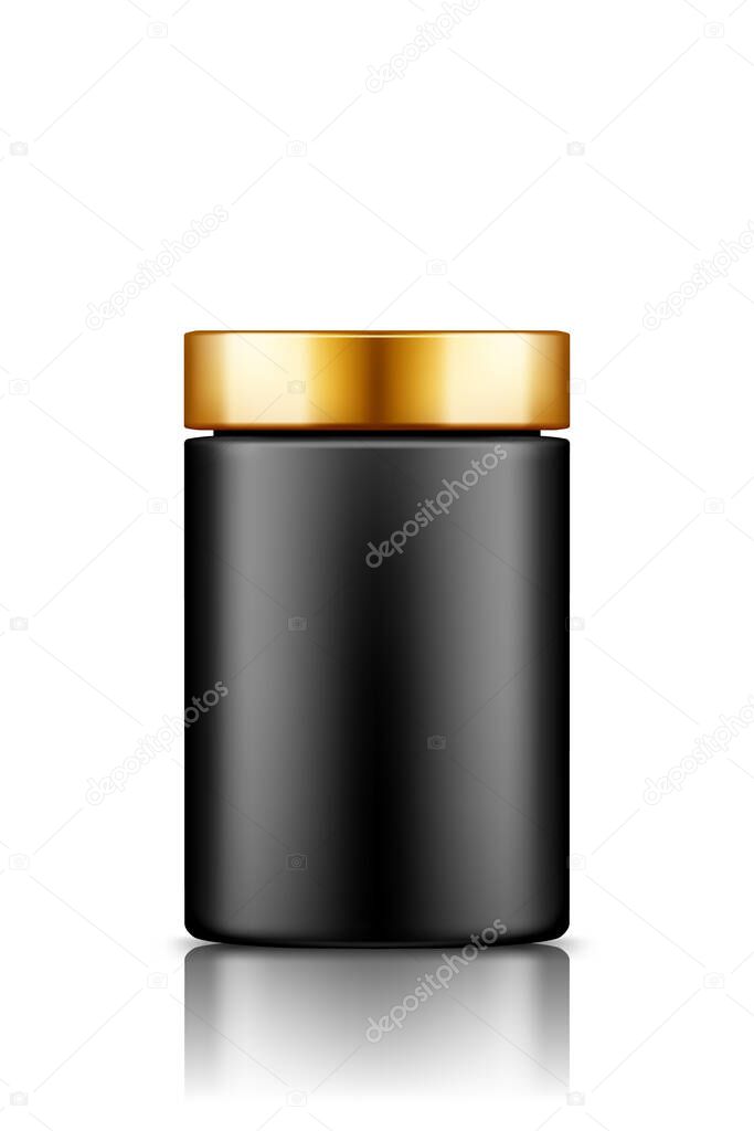 Download Black Plastic Jar Bottle Mockup With Golden Cap Isolated On White Background Packaging Design Blank Sport Or Dietary Nutrition Healthcare Template 3d Realistic Vector Illustration Premium Vector In Adobe Illustrator Ai PSD Mockup Templates