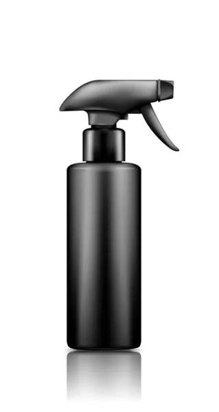 ブラックプラスチックスプレーピストルリニガーボトルモックアップ白の背景に隔離 — ストックベクタ