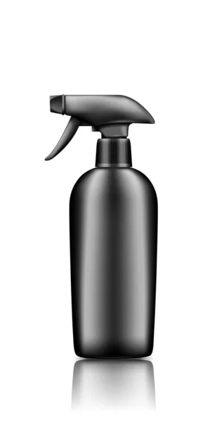 Black plastic spray pistol cosmetic bottle mockup isolated on white background — Stock Vector