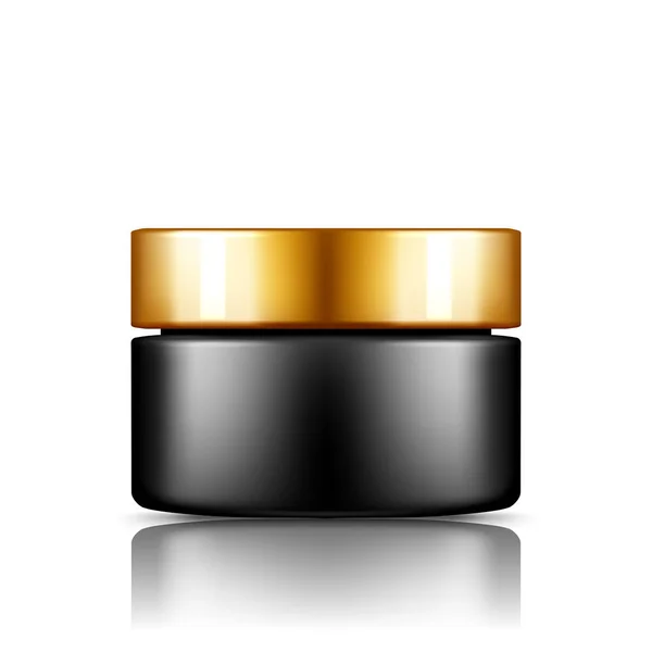 Black cosmetic jar with silver cap mockup isolated from background: lotion, cream, powder — Stock Vector