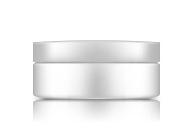 Arka plandan izole edilmiş beyaz kozmetik kavanozu: losyon, krem, köpük, toz