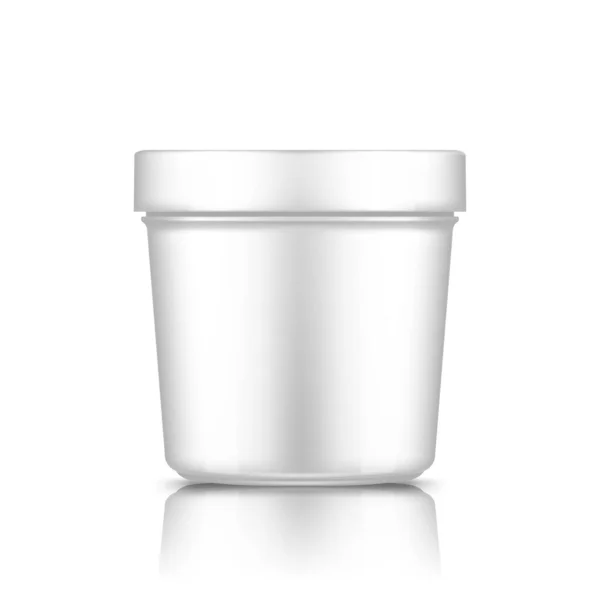 Biała plastikowa makieta wiadra wyizolowana z tła: lody, masło lub pojemnik na jogurt — Wektor stockowy