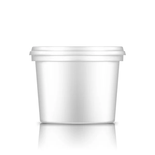 Cubo blanco con tapa maqueta aislada de fondo: helado, yogur, mayonesa — Archivo Imágenes Vectoriales