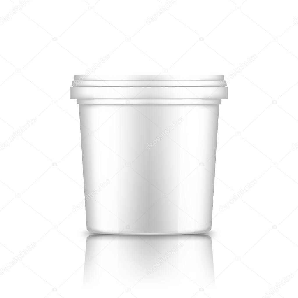 Bucket with cap mockup: ice cream, yoghurt, mayonnaise, paint, or putty container