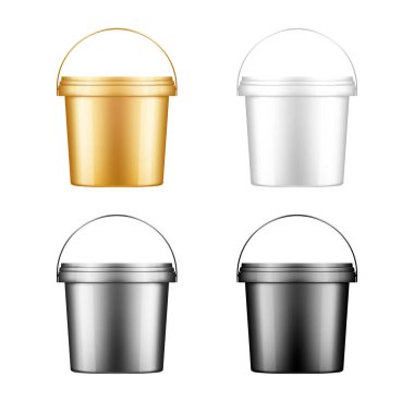 Beyaz arkaplanda saplı mayonez kovaları