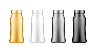 Yoğurt, süt, meyve suyu ya da şampuan plastik şişesi ve beyaz arka planda izole edilmiş kapak modeli.