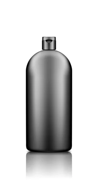 Detergente líquido para lavavajillas, suavizante de tela mockup botella de plástico negro con tapa tapa — Vector de stock