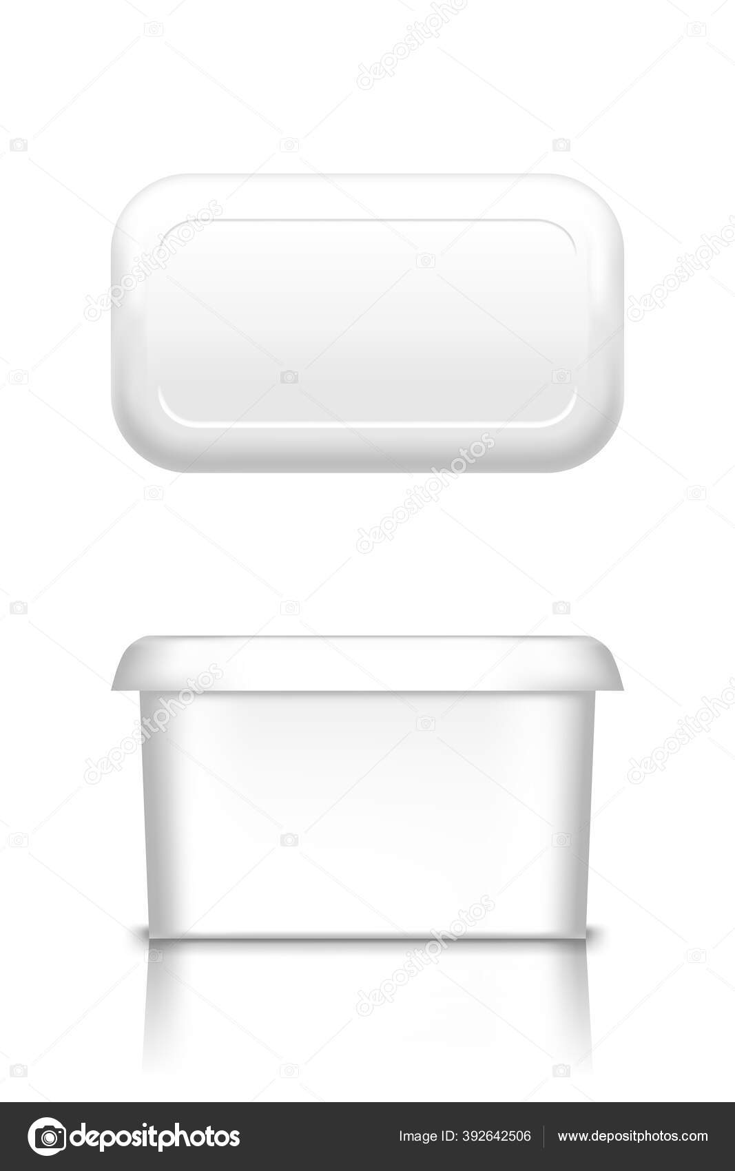 Download White Butter Soft Cheese Or Margarine Container With Lid Mockup Front And Top View Vector Image By C Kusandra Vector Stock 392642506