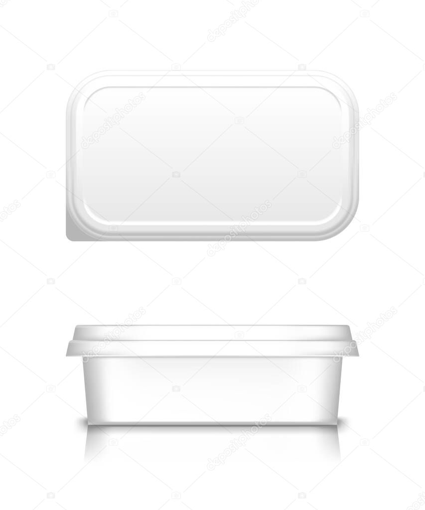 Download White Cheese Butter Or Margarine Container With Lid Mockup Front And Top View Blank Plastic Food Package Cream Yogurt Dessert Spread Product Template Isolated 3d Vector Illustration Premium Vector In