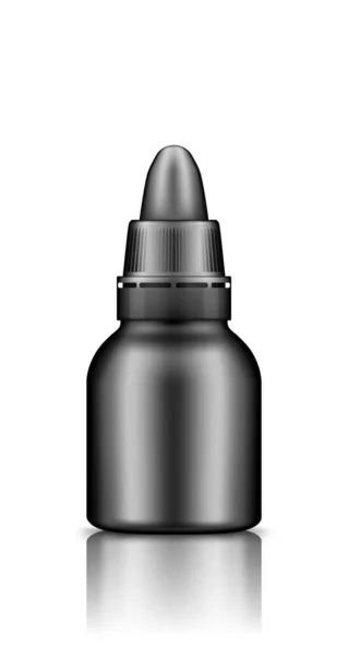 Černá plastová kapka láhev s víčkem mockup — Stockový vektor