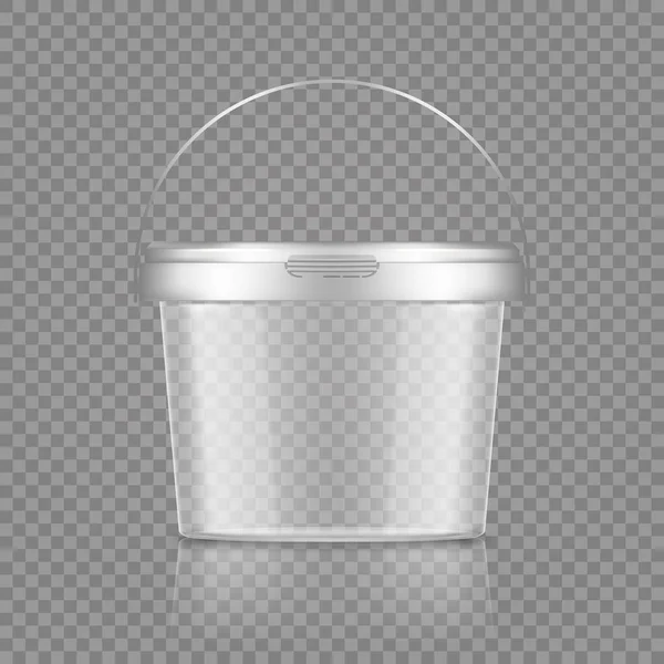 Prázdný průhledný kbelík s držadlem na zmrzlinu, jogurt, majonézu, nádobu na barvu nebo tmel — Stockový vektor