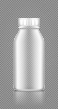 Boş şeffaf şişe. Yoğurt, süt, meyve suyu ya da şampuan için..