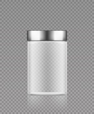 Boş şeffaf plastik şişe, gümüş kapaklı maket..