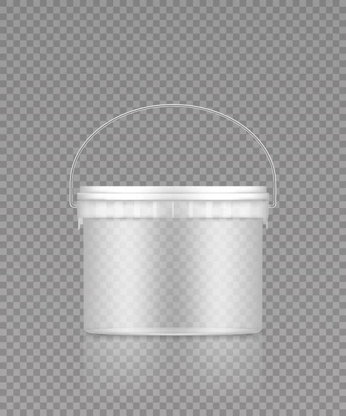 Empty transparent bucket with metal handle mockup — Stock Vector