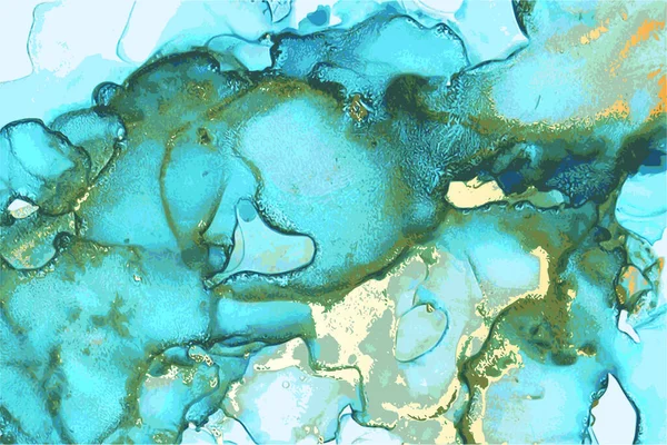 Oceaan blauw, groen, en goud steen achtergrond met textuur van marmer — Stockvector