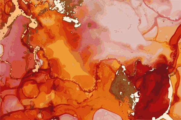 Textura de mármol de piedra roja, rosa y dorada de lujo. Técnica de tinta de alcohol — Vector de stock