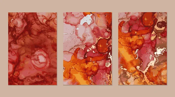 Flyers Avec Fond Abstrait Marbre Rouge Technique Encre Alcool Textures — Image vectorielle