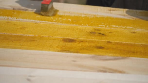 Cobrindo pranchas de madeira com anti-séptico . — Vídeo de Stock