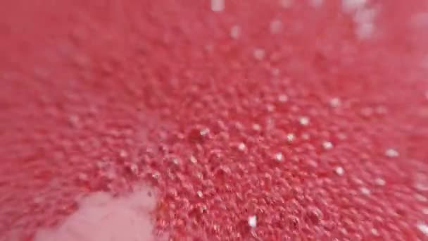 Hallonsylt Väg Att Koka Hallonsirap Rosa Bakgrund Med Bubblande Bubblor — Stockvideo