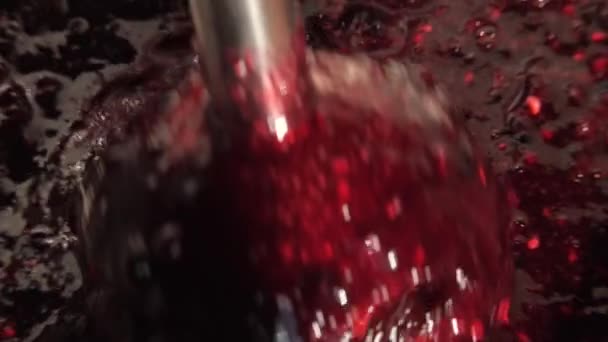 Grinding raspberries with sugar. Fresh red berry jam. — Stock Video