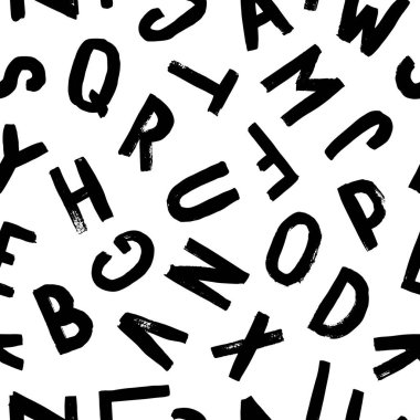 Vektör çizilmiş seamless modeli alfabesi ile. Hat yazı tipi. Modern fırça yazı. Grunge tarzı doku. 