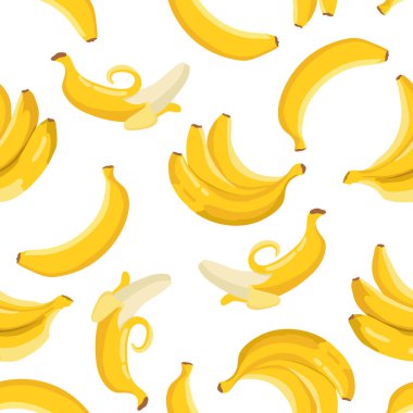 Sarı muzlu, çiçekli ve yapraklı vektör yaz egzotik deseni. Kusursuz doku tasarımı.