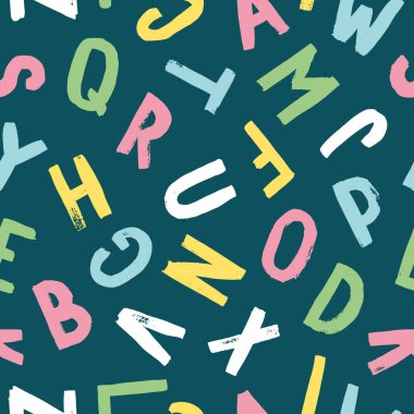 Vektör çizilmiş seamless modeli alfabesi ile. Hat yazı tipi. Modern fırça yazı. Grunge tarzı doku. 